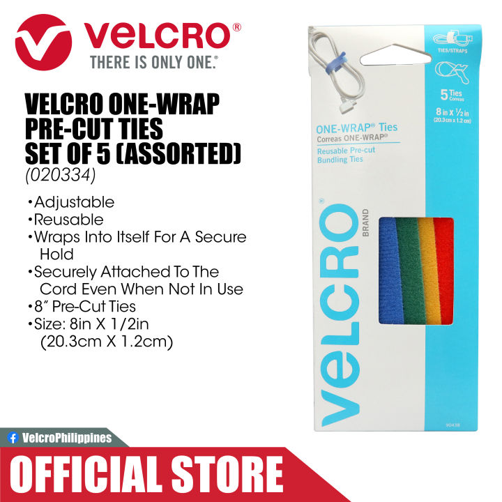 VELCRO One-Wrap Cable Ties | 5s | 20.3cm x 1.2cm | 5 Assorted Colors ...