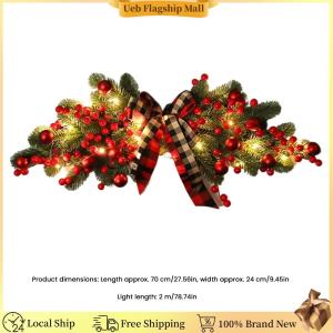 [Ueb Flagship Mall]Christmas Swag with Berries and Ribbon Bows Hanging Ornaments Christmas Decorative Swag for Front Door Festival Decor