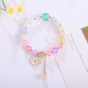 Korean Crystal Daisy Charm Fortune Bracelet for Women Girls Wrist Chain Bangle Jewelry