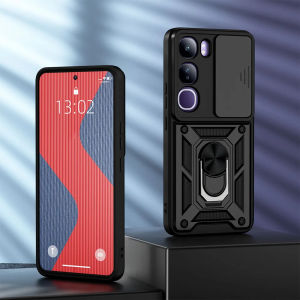 Shockproof Armor Case for VIVO Y21d Silicone+PC Slide Camera Protection Metal Ring Stand Phone Cover for VIVO Y21d