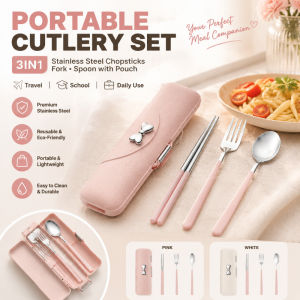 3 In 1 Portable Stainless Steel Cutlery Set Spoon Fork Chopsticks Travel School Tableware with Box