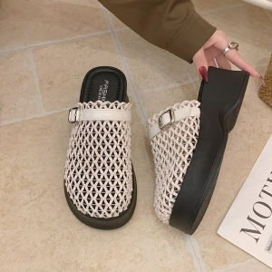 [Free Shipping] Mesh closed-toe half slippers for women summer outdoor wear 2026 new model flat-soled hollowed-out breathable half slippers to match skirts