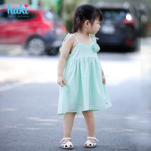 Váy bé gái hai dây đính hoa hồng HAKI HK507 (10-27kg) Đầm bé gái thiết kế dễ thương xinh xắn đầm hè cho bé gái váy xinh cho bé váy xòe cho bé đầm hai dây