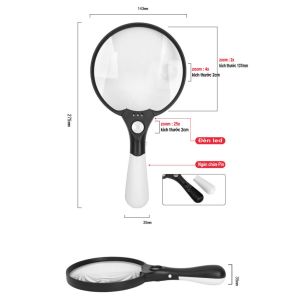 Kính lúp cầm tay loại đại Magnification TH-607B phóng to 2x 4x 25x Lens 137mmcó 3 đèn Led. 2 màu tùy chọn