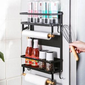 ชั้นแม่เหล็กติดตู้เย็น ชั้นเก็บของแขวนได้ ชั้นเก็บอเนกประสงค์สำหรับตู้เย็นแม่เหล็กที่ไม่มีการเจาะและการติดตั้ง