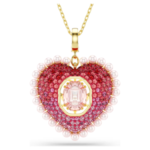 Swarovski Idyllia Pink Heart Crystal Pearl Pendant 925 Sterling Silver Necklace Elegant Birthday Gift for Women Gift Box Set XL-5208967004