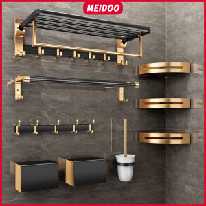 MEIDOO Bathroom Rack Shelf Aluminum Toilet Rack Black Gold Towel Rack Drill-free Wall Mounted Bathroom Accessories