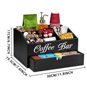 Coffee Capsule Holder Wooden Coffee Station Organizer for Tea Bags Sugar Sachets and Coffee Pods