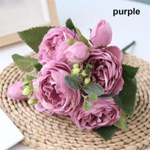 OPEAREY 30cm 9 head Đồ dùng cho lễ hội lễ cưới Đồ cũ Hoa nhân tạo Hoa mẫu đơn lụa Trang trí tiệc Bó hoa hồng