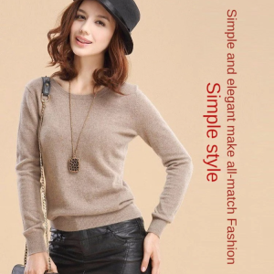 Womens Knitted Sweater Round Neck Slim Fit Pullover Solid Color Long Sleeve Bottoming Shirt