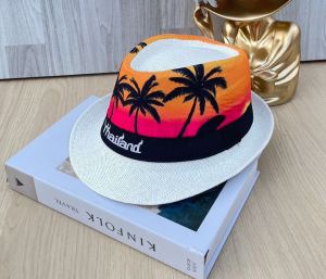 m&y shop หมวกสานทรงปานามา แต่งคาดดำสกรีน Thailand สินค้าพร้อมส่งจากไทย B030