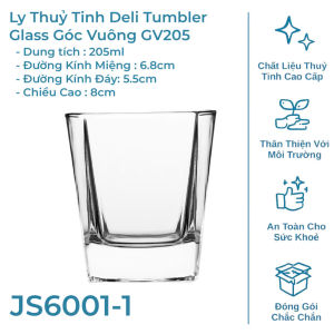 Hộp 6 Ly Thuỷ Tinh Deli Tumbler Glass SquareSip Góc Vuông Dung Tích 205ml - GV205