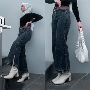 Celana Kulot Jeans Belah Samping Highwaist & Celana Jeans Loose Wanita