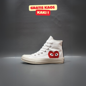 SEPATU CNVRS 70S HIGH X SDJ PLAY LOVE PUTIH SOL GLOSSY 36-43 SNEAKERS WHITE