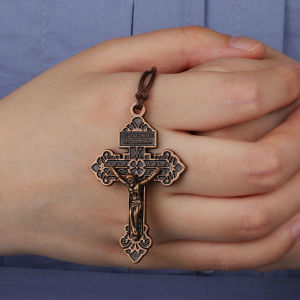 Catholic Crucifix Jesus Cross Pendant Necklace Women Men Wax Cord Adjustable Chain Neckalce Jewelry Gift