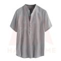 Kemeja Kurta Lelaki Lengan Pendek Cotton Men's Koko Shirt Casual Plain Shirt Retro Linen Stand Collar Polo Shirt. 