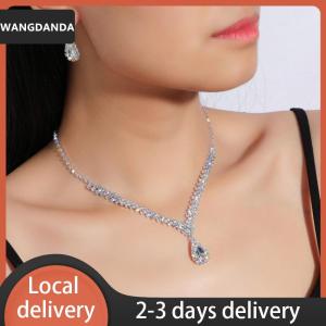 [COD] WANGDANDA Ship within 24 hours 1Set Bridal Necklace Earrings Water Drop-shaped Rhinestone Jewelry Style Sparkling Jewelry Set For Wedding Party Gift