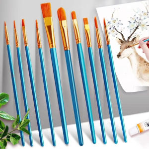 10 PCS Watercolor Paint Brush Set Drawing Acrylic Wooden Handle Painting Brushes Art Supplies