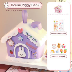 Cute House Piggy Bank For Girl with 3D DIY Stickers Gift for Kids To Saving Money Best Birthday Christmas Gifts Home Decoration