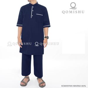 Mallabis Qomishu Stelan Baju Gamis Pria Koko Jubah Kurta Pakistan Baju Plus Celana Muslim