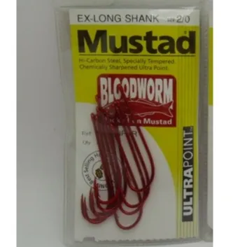 1pack Mustad Bloodworm Ex-Long Shank Hooks Fishing 90234NPNR