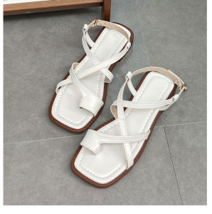 [Free Shipping] Square-toe flat-soled toe-loop Roman sandals for women 2026 summer new style one-strap casual beach sandals for women
