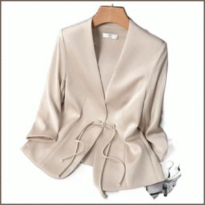 Acetate satin suit three-quarter sleeves thin new Chinese style suit essential suit
