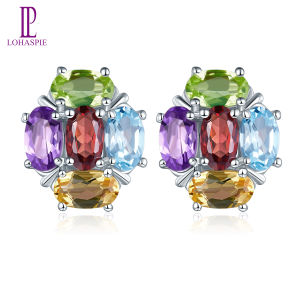 925 Sterling Silver Stud Earrings for Women Gift Natural Gemstone Garnet Peridot Blue Sky Blue Topaz