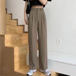 ACHS Women Trouser Office Straight Cut Flare Pants blackpink wide leg pants
