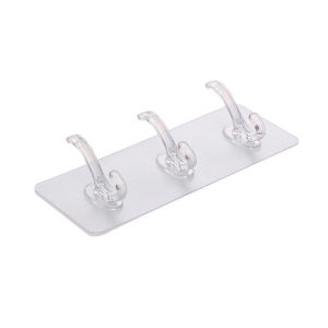 Punch-Free Transparent 6 Hooks Adhesive Row Hooks Transparent Wall Hooks Heavy Duty Self Adhesive Hooks Drill-Free Wall Hooks