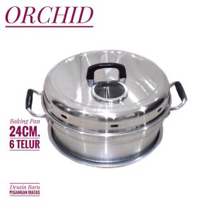 Orchid Baking Pan 24 Cm Oven Loyang Kue Bolu 6 Telur Bahan Almunium Tebal Lengkap Tatakan Pasir