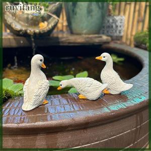 ruyifang 3 cái dễ thương màu trắng vịt thủy canh hoa sen Nồi Retro nhựa Tượng điêu khắc ngoài trời cho nhà văn phòng bàn vườn bàn trang trí nội thất trang trí
