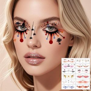 12 ชิ้น สติ๊กเกอร์หน้า Halloween sticker Tattoo สติกเกอร์รอยสักชั่วคราว รอยสักชั่วคราว DIY สติกเกอร์แทททู