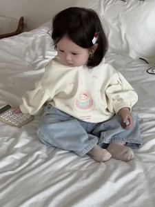 Childrens Hooded Cartoon Sweatshirt and Jeans Two-Piece Set for Babies 2025 Autumn Korean-style childrens clothing set for girls