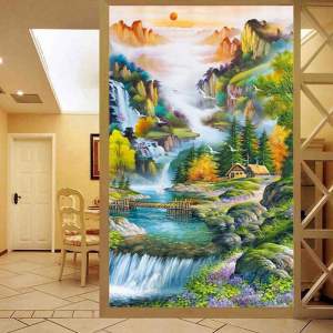 DIY Diamond Painting Full air terjun matahari pegunungan 70x110 cm D673