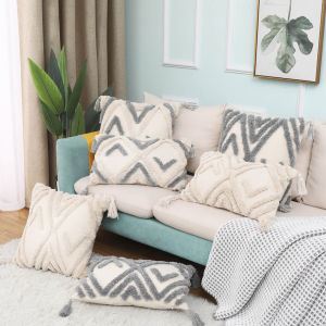 decorative pillows Boho Cushion Cover Tufted Woven Cotton Throw Pillow Case Tassel Decorative Bolster Pillow Cover for Sofa Bed Chair Living Room Bohemian Home Decor pillow covers decorative home decor