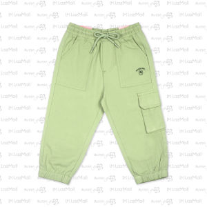 Moose Girl Pastel Green Denim Cargo Jogger Pants With Embroidery Details (GJP-D 7192 MD)