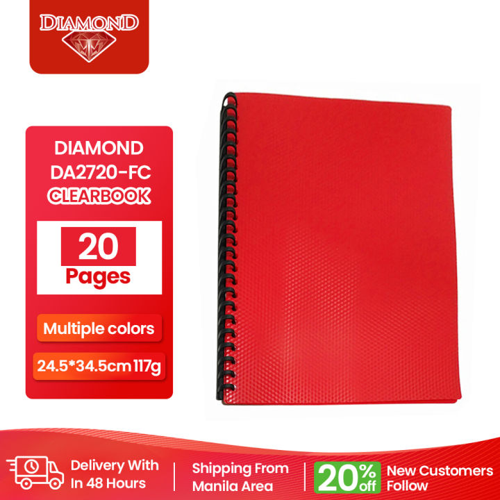 Diamond Long Clear BOOK with Plastic Sleeves, 20 Pockets Ring Binder