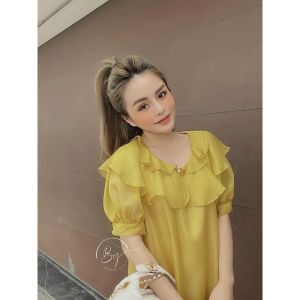 Đầm Voan Tơ Mềm Ánh Tuyết Cực Xinh Bèo Cổ Tay Bồng Ngắn Tay