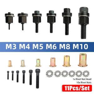 CRUSHES 11Pcs/Set Mandrel Staple Hand Rivet Nut Easy Installation M3 M4 M5 M6 M8 M10 Manual Riveter Tool Durable with Rivet Nuts Head Rivet Tool Set