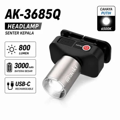 AOKI Senter Kepala Cahaya Maksimal Plus RechargePro dengan USB-C 60W Fokus & Penyebaran Zoom