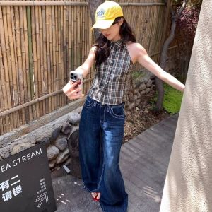 Áo sơ mi kẻ caro Atmosphere American mùa hè kiểu mới không tay hở lưng cổ yếm