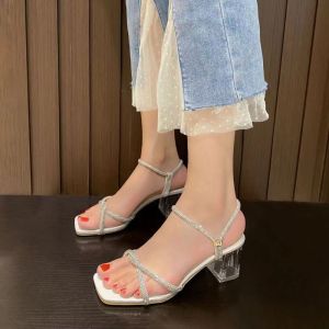 Women Elegant Mirror Block High Heels Glittery Sandals