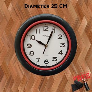 Jam Dindin Murah Minimalis Grosir Kamar Kantor Polos Hijau Merah Biru Ring Bulat Diameter 25cm Monza 888