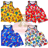 KIDDIEMART Baby Multi Color Cute Kids Terno Sando & Shorts: High-Quality Spandex Cotton Material