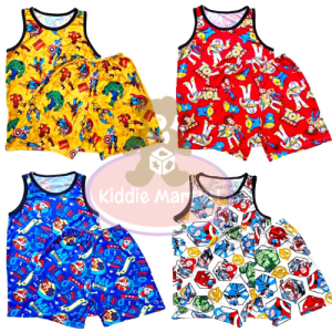 KIDDIEMART Baby Sando and Shorts Kids Clothes Terno for Boys 1-8 Years Old High Quality Breathable Fabric for Infants and Childrens Summerwear and Sleepwear