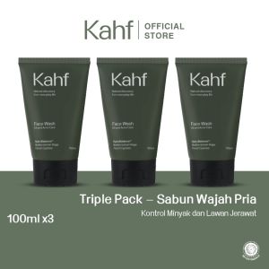 KAHF Face Wash Triple Pack Indonesia / Paket 3 Sabun Wajah 50ml & 100ml / Skin Energizing & Brightening / Oil Acne Care / Triple Action Oil Comedo Defence / Gentle Exfoliating / Cleanser Scrub / Skincare Facial Care Man Cowok Series / Package Bundle Set