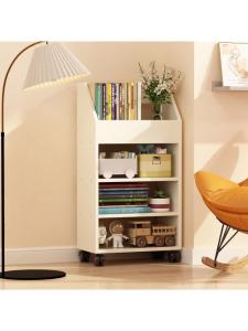Movable Book Shelf Rack Cabinet Movable Book Shelf Rack Storage Wooden Bookcase with Wheels under the Table Book Document Storage Movable Book Shelf Rack Cabinet