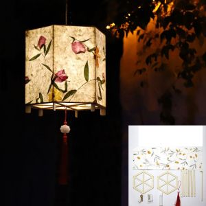GHRDU Wooden Mid-Autumn Festival Lantern Creative LED Light DIY Flower Lamp Creative Glowing Handmade Hanging Lamp Festival