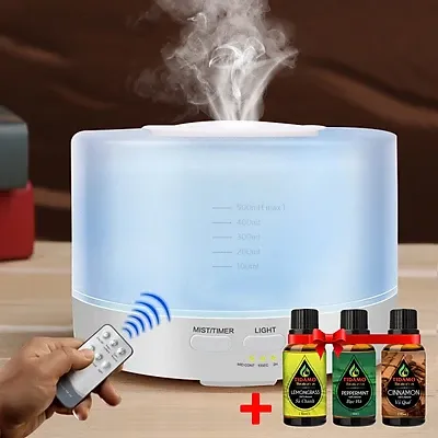 Máy Xông Tinh Dầu Cao Cấp Tặng 3 Chai Tinh Dầu Sả Chanh + Bạc Hà + Quế. Máy Khuếch Tán Tinh Dầu Có Remote Điều Khiển Từ Xa Chuyên Dụng Xông Tinh Dầu